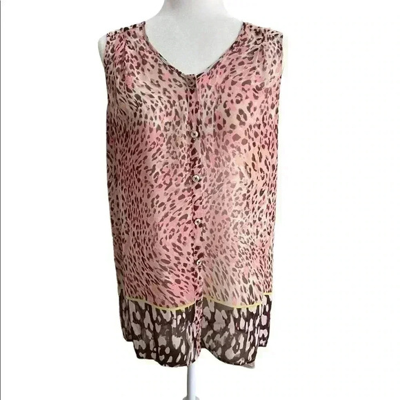 CAbi Beguile Animal Print Sleeveless sheer Button Tunic S - Picture 2 of 5